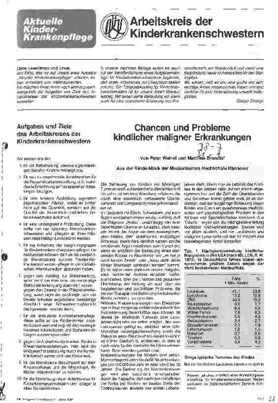Vorschauseite 1: Chancen und Probleme kindlicher maligner Erkrankungen Aus der Kinderklinik der Medizinischen Hochschule Hannover