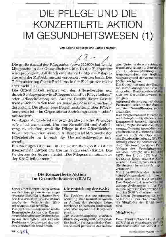Vorschauseite 1: Die Pflege und die konzertierte Aktion im Gesundheitswesen (1)