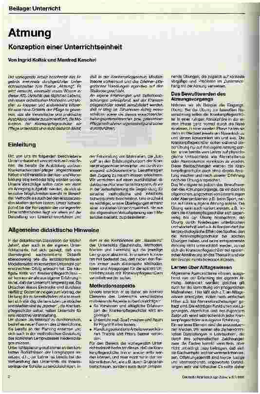 Vorschauseite 1: Atmung - Konzeption einer Unterrichtseinheit