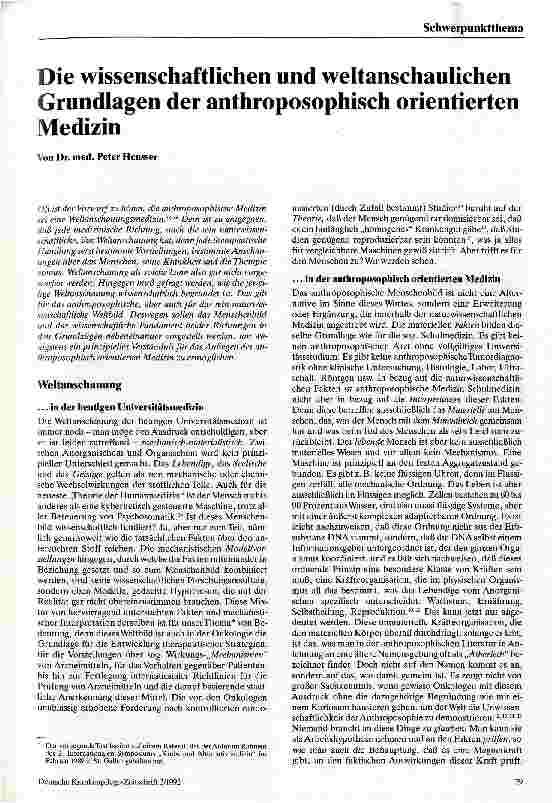 Vorschauseite 1: Die wissenschaftlichen und weltanschaulichen Grundlagen der anthroposophisch orientierten Medizin