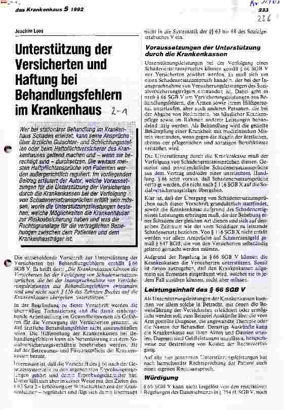 Vorschauseite 1: Unterstützung der Versicherten und Haftung bei Behandlungsfehlern im Krankenhaus