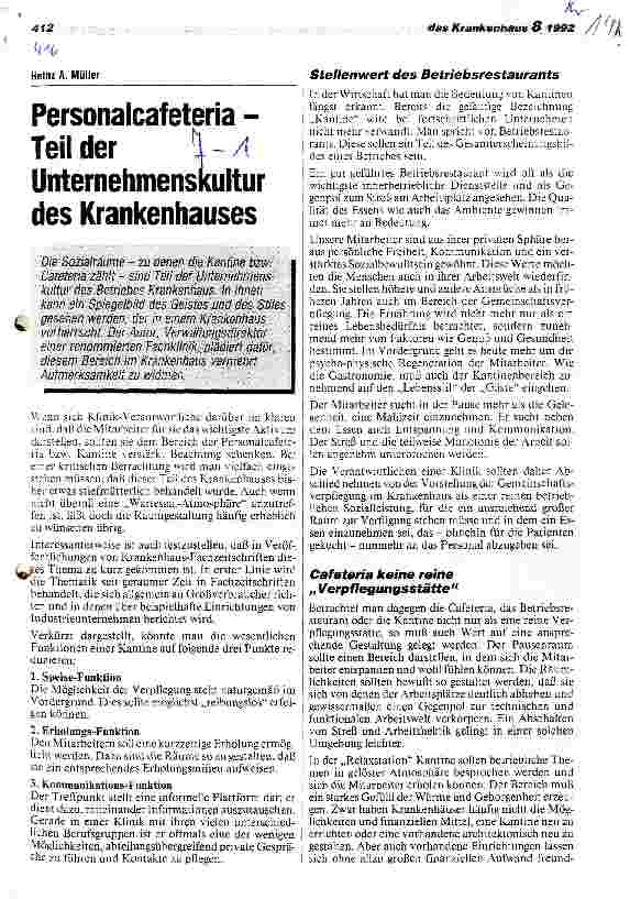 Vorschauseite 1: Personalcafeteria - Teil der Unternehmensstruktur des Krankenhauses