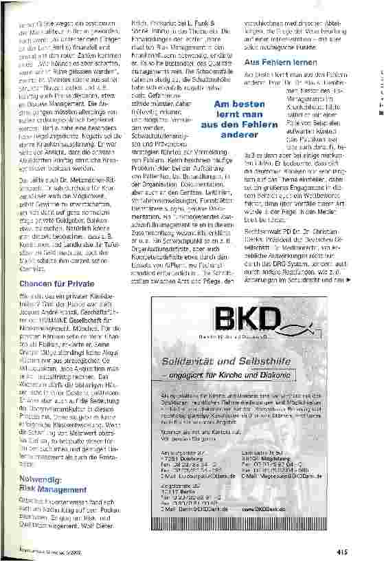 Vorschauseite 2: Bewegung im Klinikmarkt 11. Berliner Krankenhaustag diskutierte Umbruchsituation und Risk-Management