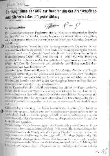 Vorschauseite 1: Stellungnahme der ADS zur Neuordnung der Krankenpflegeund Kinderkrankenpflegeausbildung