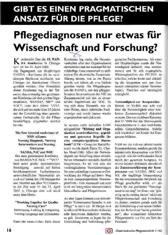 Vorschauseite 1: Pflegediagnosen nur etwas für Wissenschaft und Forschung?