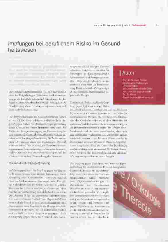 Vorschauseite 1: Impfungen bei beruflichem Risiko im Gesundheitswesen