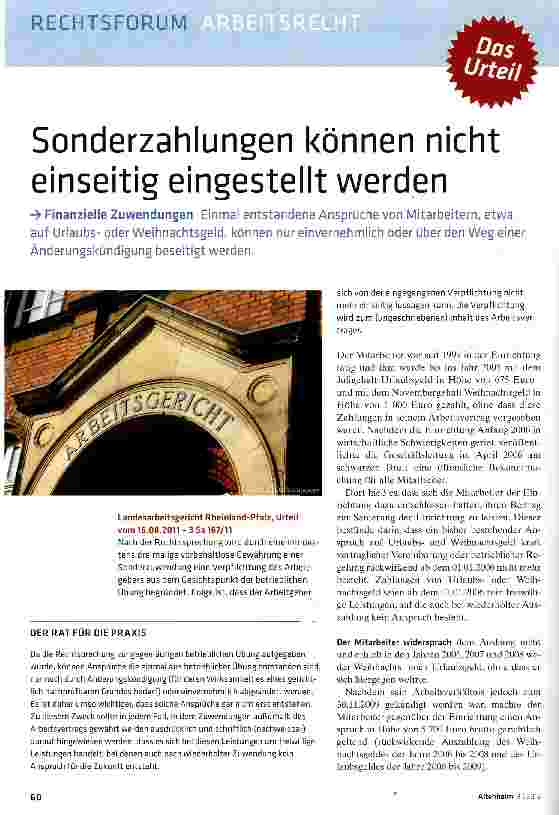 Vorschauseite 1: Sonderzahlungen können nicht einseitig eingestellt werden