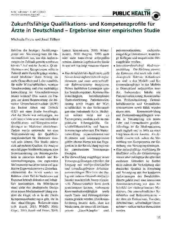 Vorschauseite 1: Zukunftsfähige Qualifikationsund Kompetenzprofile für Ärzte in Deutschland - Ergebnisse einer empirischen Studie