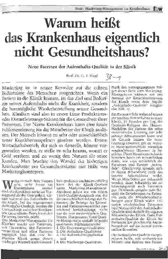 Vorschauseite 1: Warum heißt das Krankenhaus eigentlich nicht Gesundheitshaus? Neue Facetten der Aufenthalts-Qualität in der Klinik