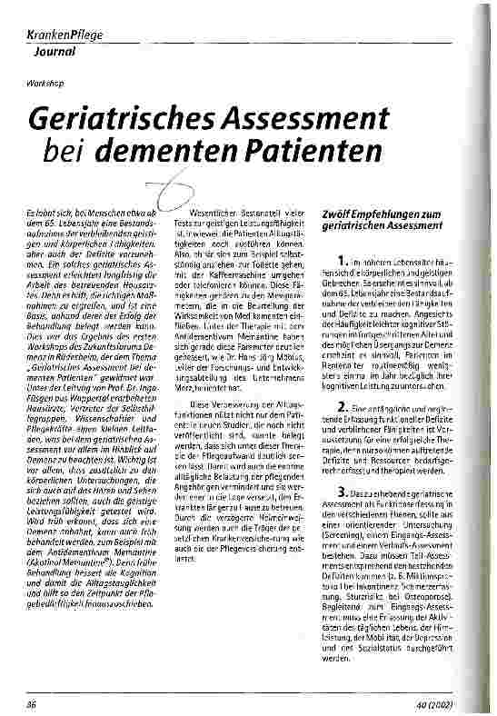 Vorschauseite 1: Geriatrisches Assessment bei dementen Patienten Workshop