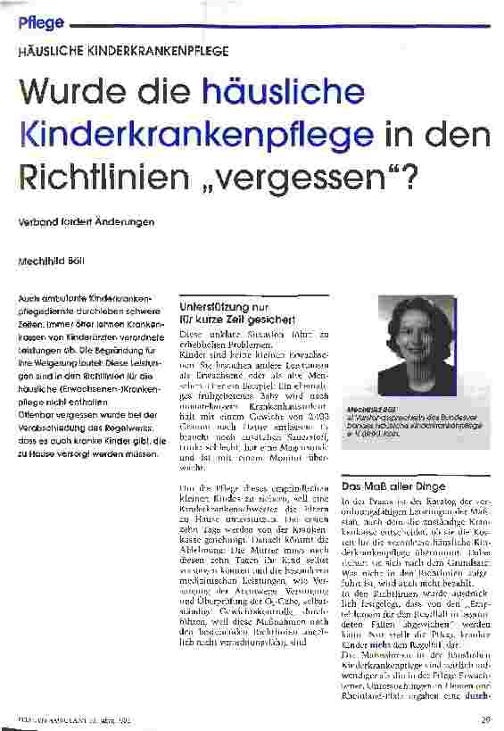 Vorschauseite 1: Wurde die häusliche Kinderkrankenpflege in den Richtlinien vergessen? Verband fordert Änderungen