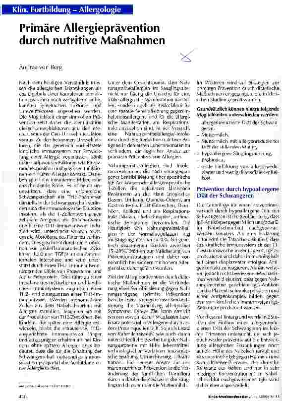 Vorschauseite 1: Primäre Allergieprävention durch nutritive Maßnahmen