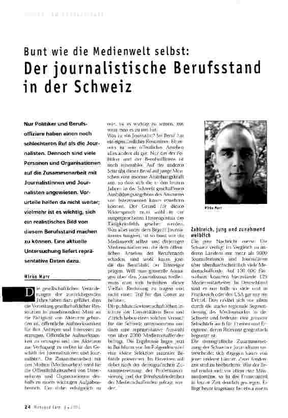 Vorschauseite 1: Bunt wie die Medienwelt selbst: Der journalistische Berufsstand in der Schweiz