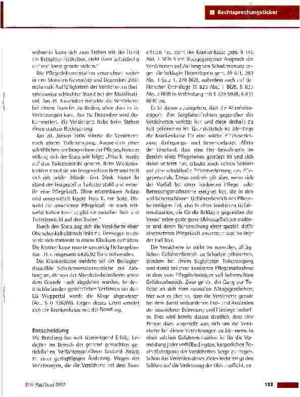 Vorschauseite 2: Beund Entkleiden einer sangunsicheren Pflegebedürftigen OLG Düsseldorf vom 17. 1. 2012 (1-24 U 78/11)