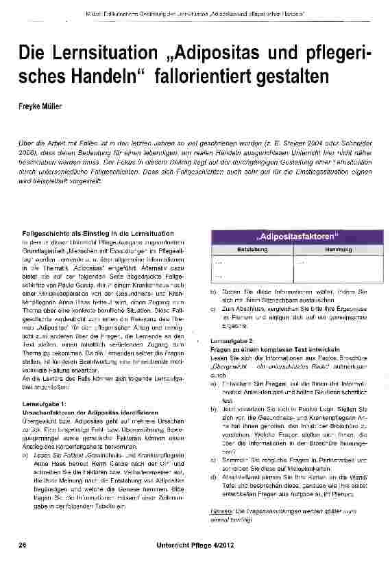Vorschauseite 1: Die Lernsituation „Adipositas und pflegerisches Handeln fallorientiert gestalten