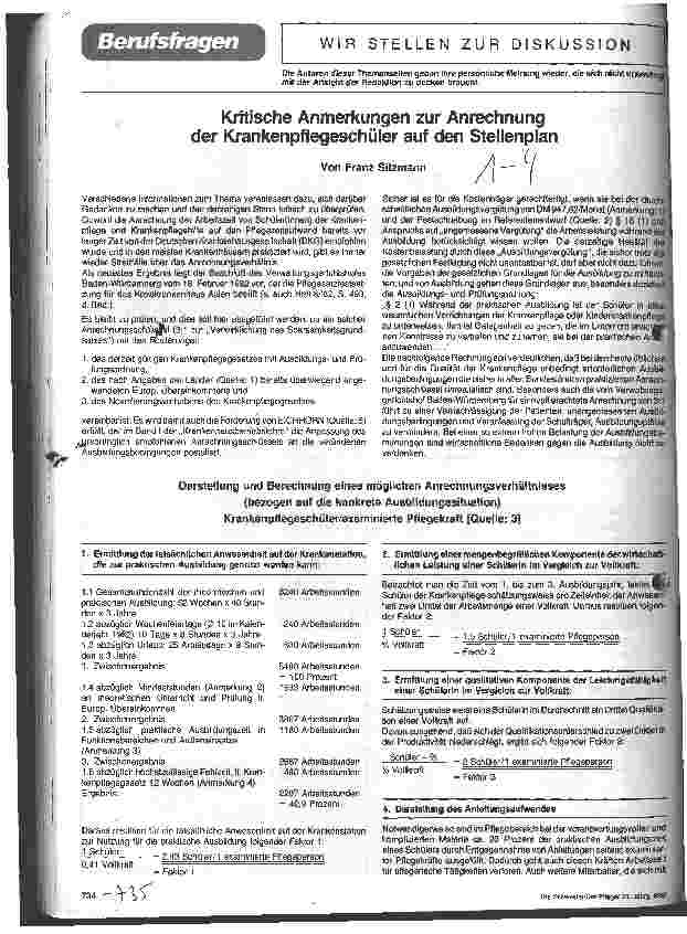 Vorschauseite 1: Kritische Anmerkungen zur Anrechnung der Krankenpflegeschüler auf den Stellenplan