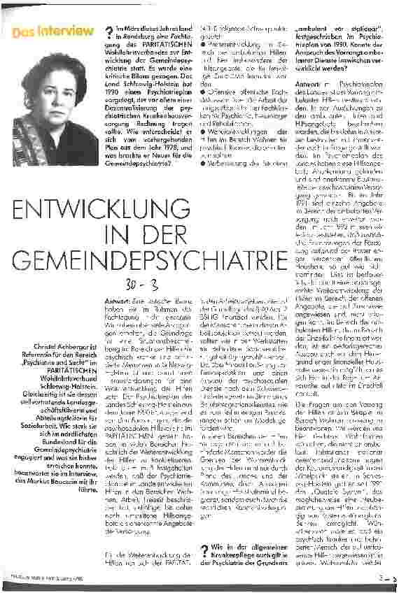 Vorschauseite 1: Entwicklung in der Gemeindepsychiatrie