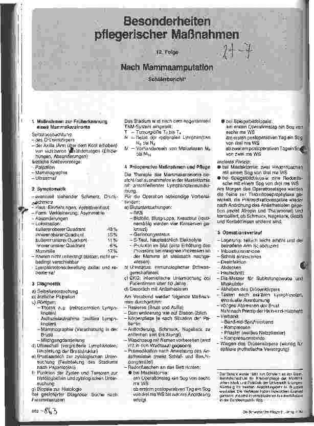 Vorschauseite 1: Besonderheiten pflegerischer Maßnahmen 12.Folge Nach Mammaamputation - Ein Schülerbericht