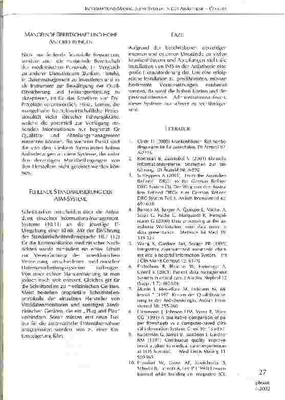 Vorschauseite 2: Informations-Management-Systeme in der Anästhesie - Contra