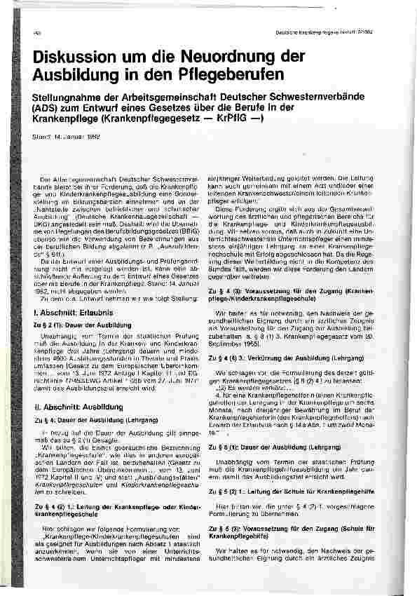 Vorschauseite 1: Diskussion um die Neuordnung der Ausbildung in den Pflegeberufen