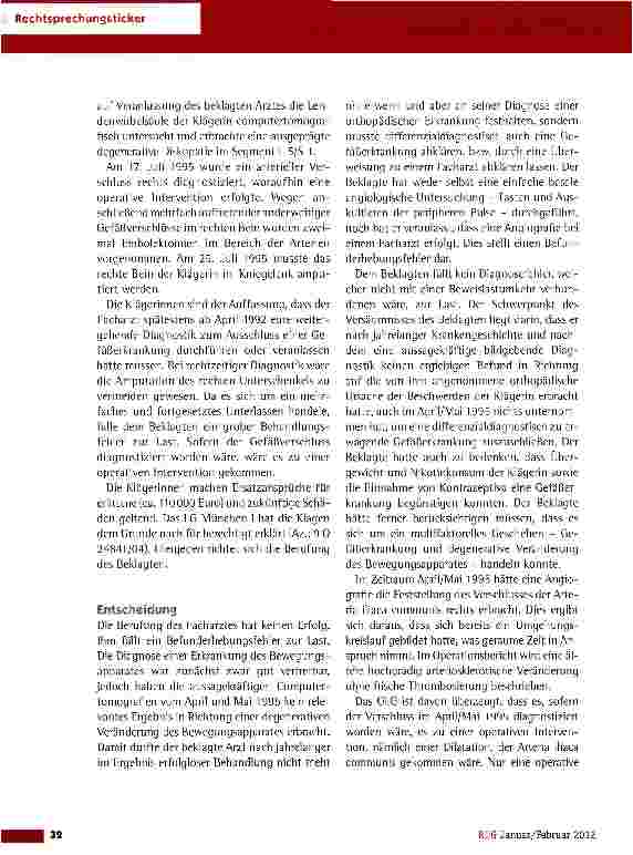 Vorschauseite 2: Arzthaftung aufgrund eines Befunderhebungsfehlers (unterlassene Angiografie)OLG München vom 6.10.2011 (1 U 5220/10)