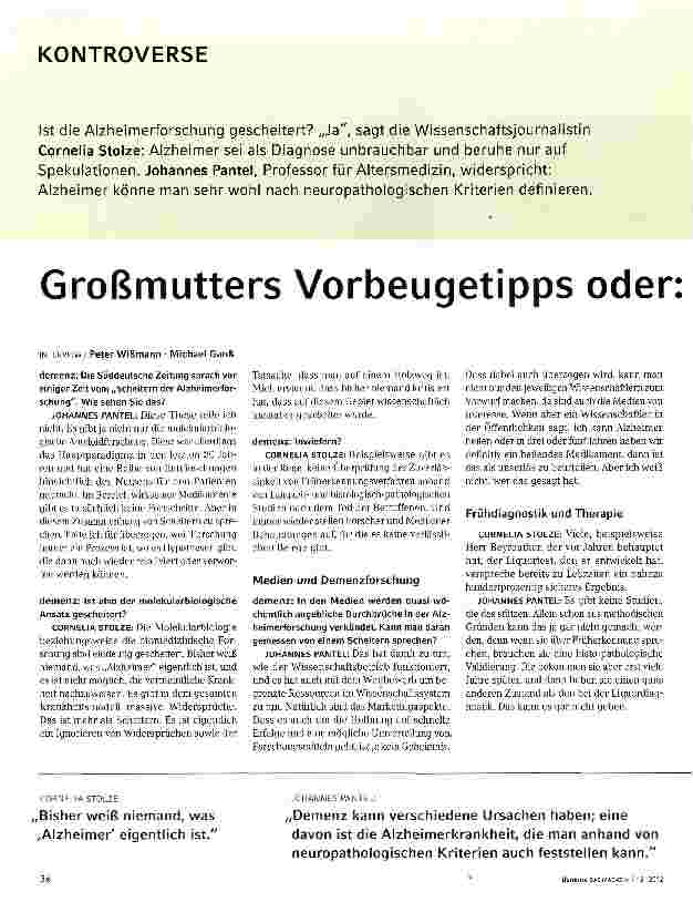 Vorschauseite 1: Großmutters Vorbeugetipps oder: Ist die Alzheimerforschung gescheitert?