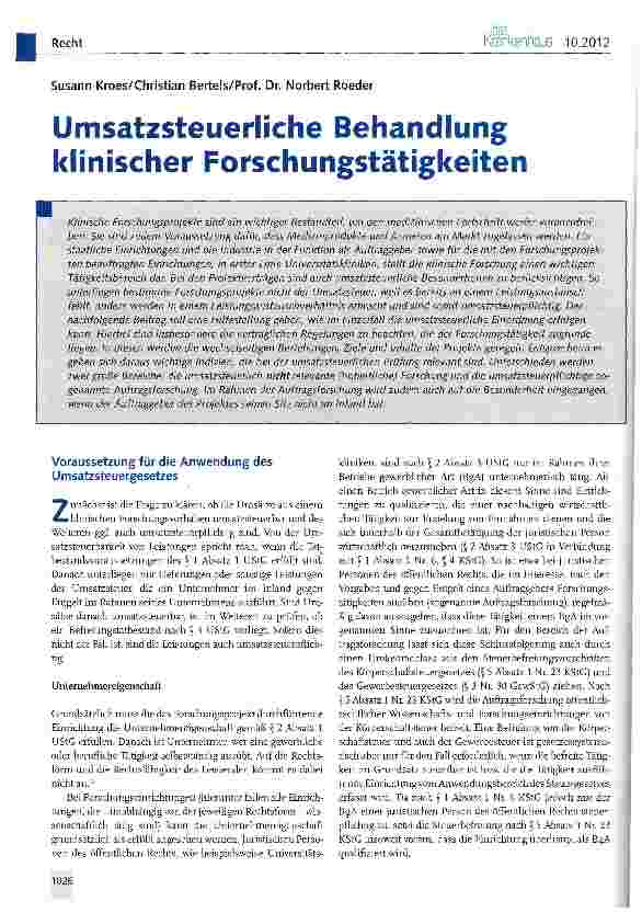 Vorschauseite 1: Umsatzsteuerliche Behandlung klinischer Forschungstätigkeiten