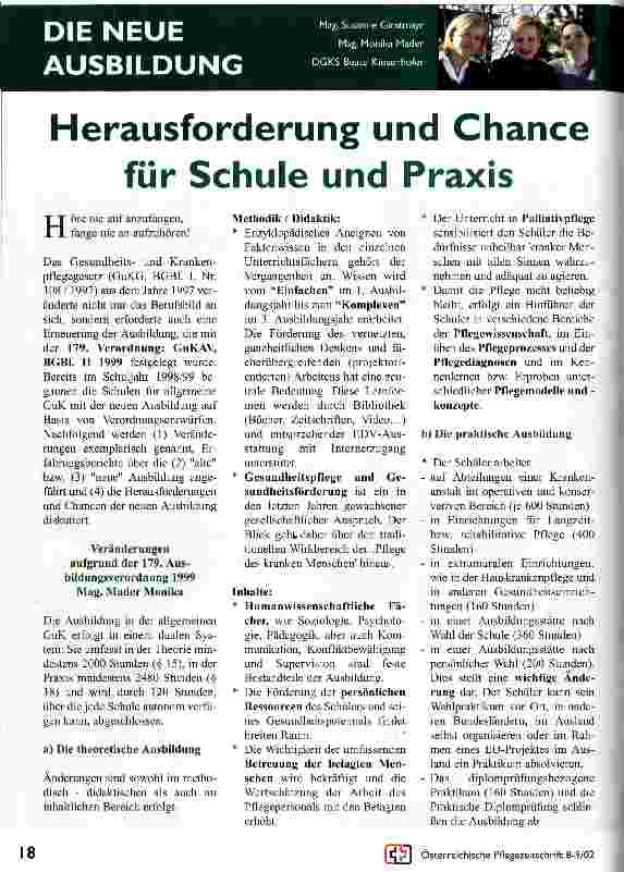 Vorschauseite 1: Herausforderung und Chance für Schule und Praxis Die neue Ausbildung - Erfahrungen mit der alten Ausbildung
