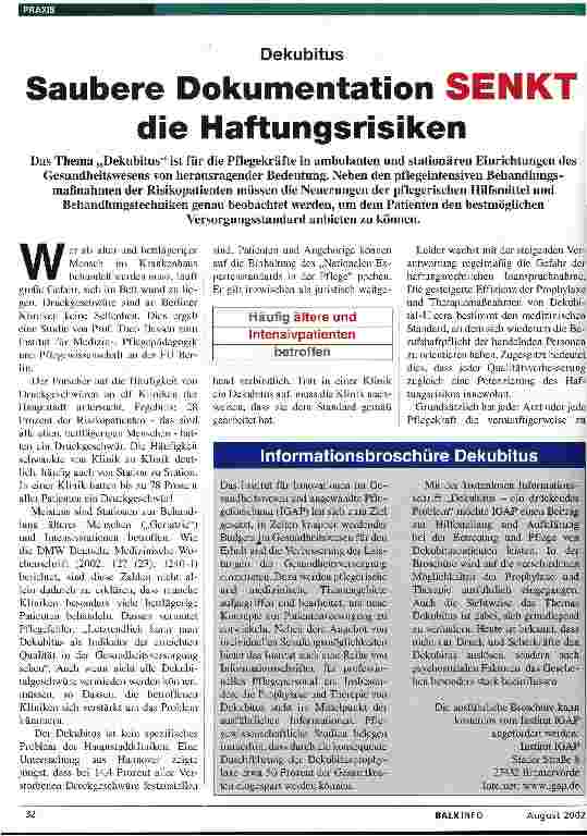 Vorschauseite 1: Dekubitus: Saubere Dokumentation senkt die Haftungsrisiken