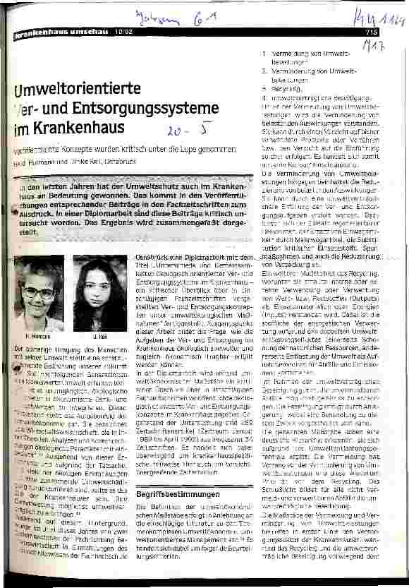 Vorschauseite 1: Umweltorientierte Verund Entsorgungssysteme im Krankenhaus