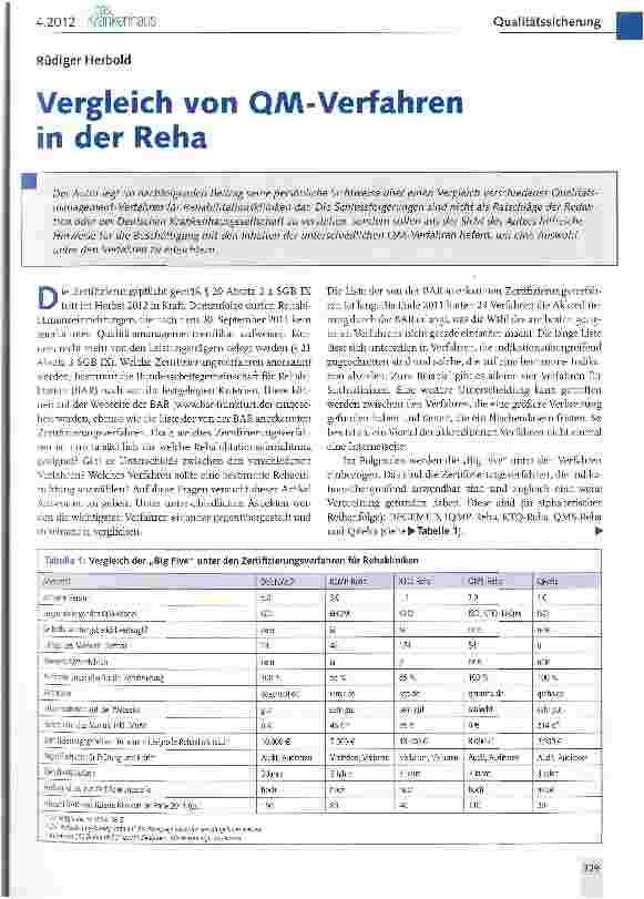 Vorschauseite 1: Vergleich von QM-Verfahren in der Reha