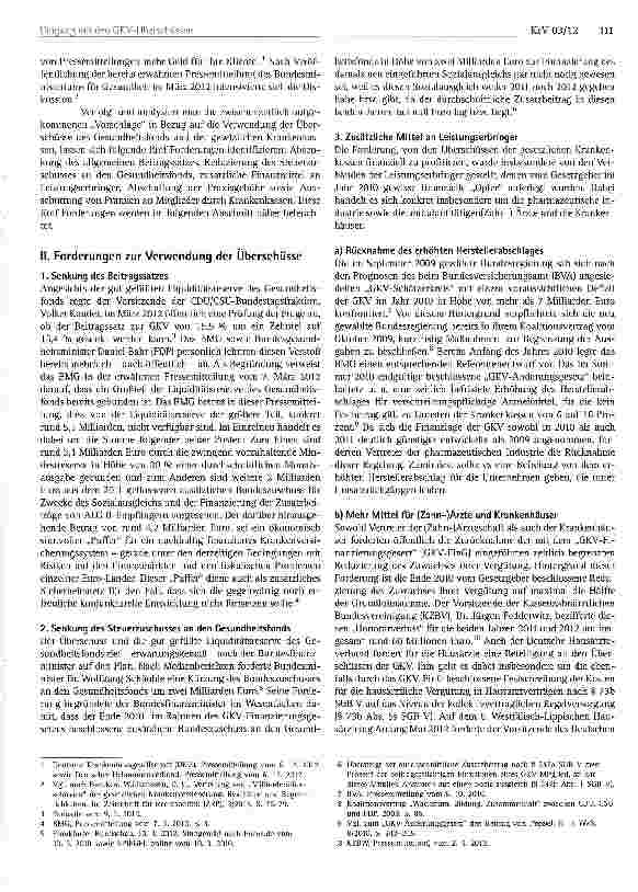 Vorschauseite 2: Umgang mit den GKV-Uberschüssen - Stand der Diskussion und erste Ergebnisse
