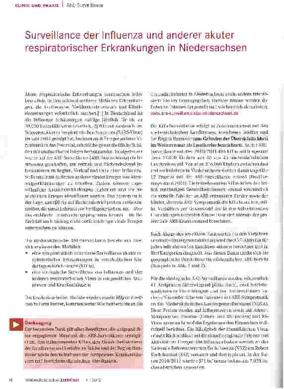 Vorschauseite 1: Surveillance der Influenza und anderer akuter respiratorischer Erkrankungen in Niedersachsen