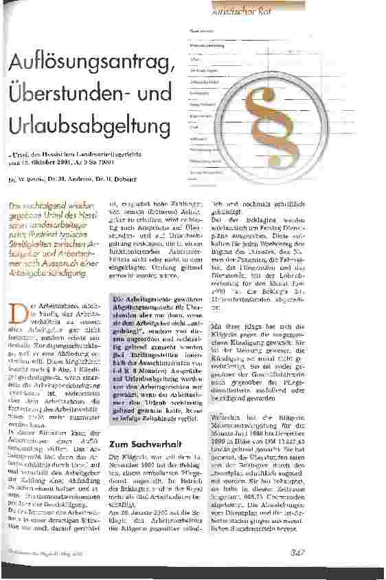Vorschauseite 1: Auflösungsantrag, Überstundenund Urlaubsabgeltung