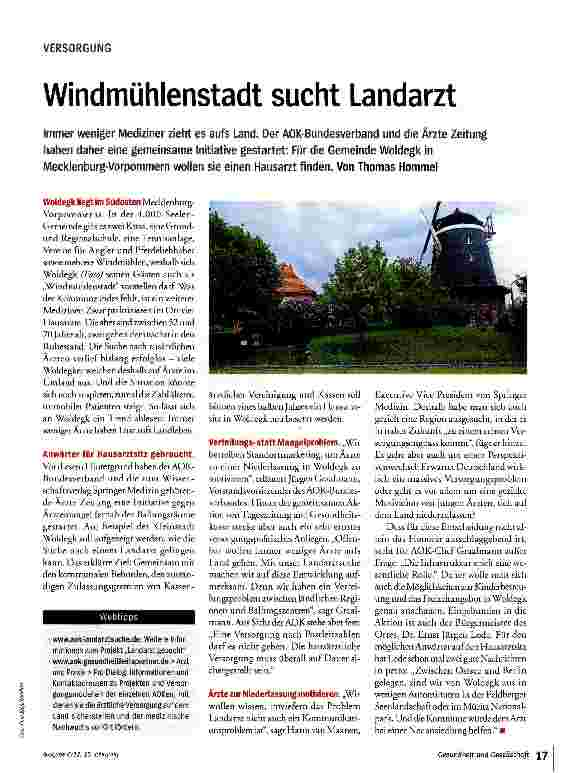 Vorschauseite 1: Windmühlenstadt sucht Landarzt