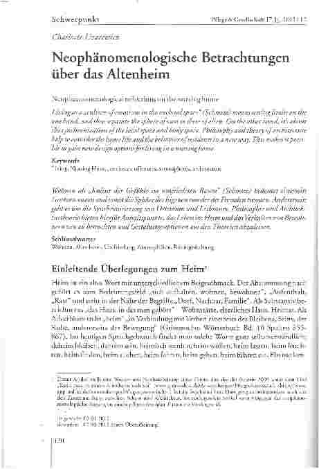 Vorschauseite 1: Neophänomenologische Betrachtungen über das Altenheim