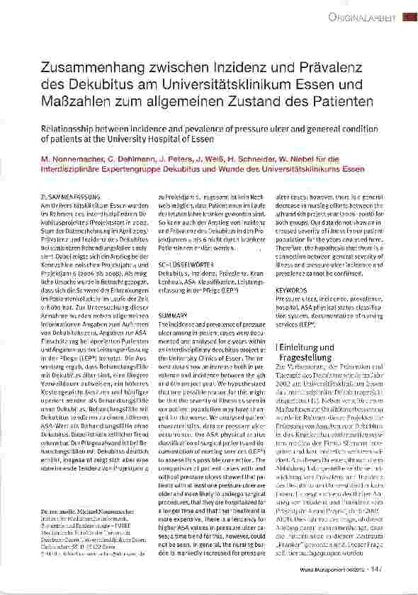 Vorschauseite 1: Zusammenhang zwischen Inzidenz und Prävalenz des Dekubitus am Universitätsklinikum Essen und Maßzahlen zum allgemeinen Zustand des Patienten