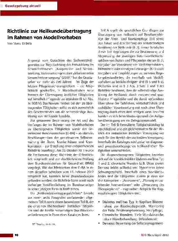 Vorschauseite 1: Richtlinie zur Heilkundeübertragung im Rahmen von Modellvorhaben