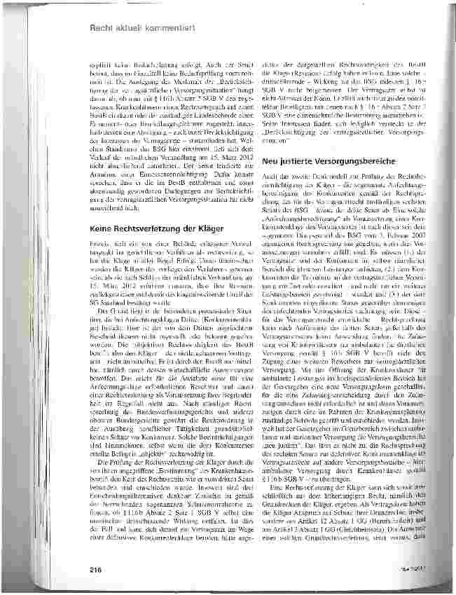 Vorschauseite 5: Niedergelassene Vertragsärzte ohne Abwehrrecht gegenüber § 116 b-Krankenhausleistungen
