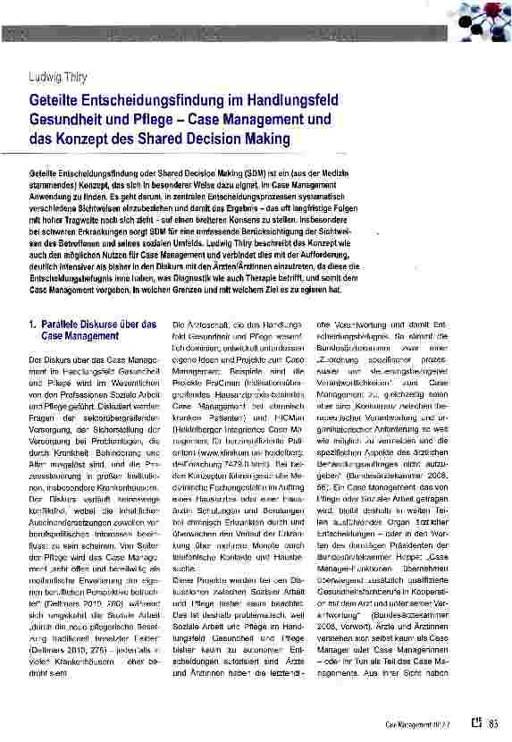 Vorschauseite 1: Geteilte Entscheidungsfindung im Handlungsfeld Gesundheit und Pflege - Case Management und das Konzept des Shared Decision Making