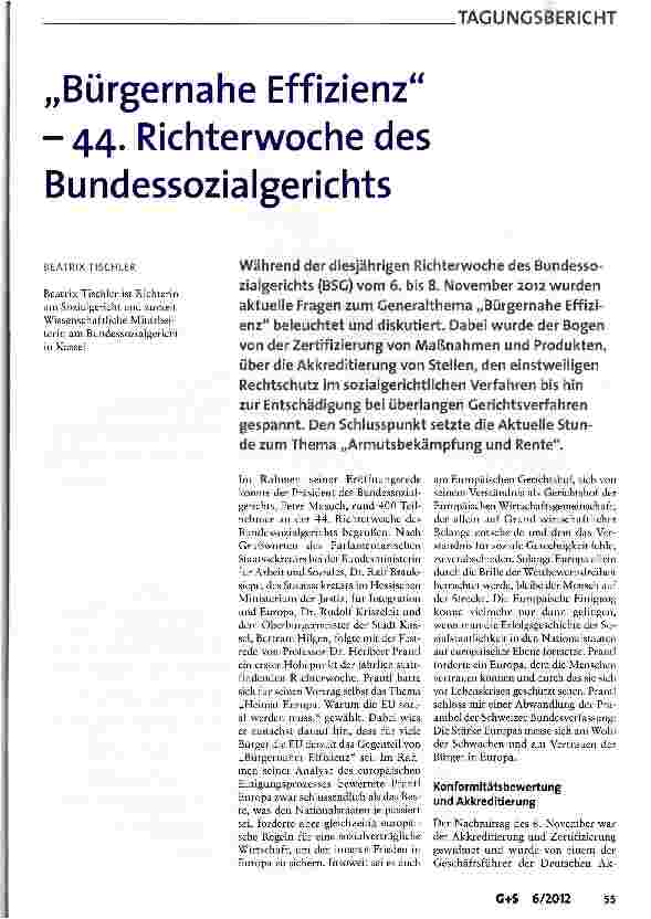 Vorschauseite 1: „Bürgernahe Effizienz - 44. Richterwoche des Bundessozialgerichts