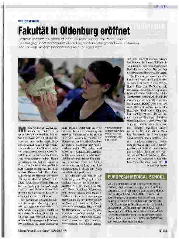 Vorschauseite 1: Fakultät in Oldenburg eröffnet