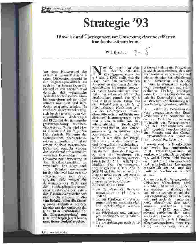 Vorschauseite 1: Strategie 93 Umsetzung einer novellierten Krankenhausfinanzierung