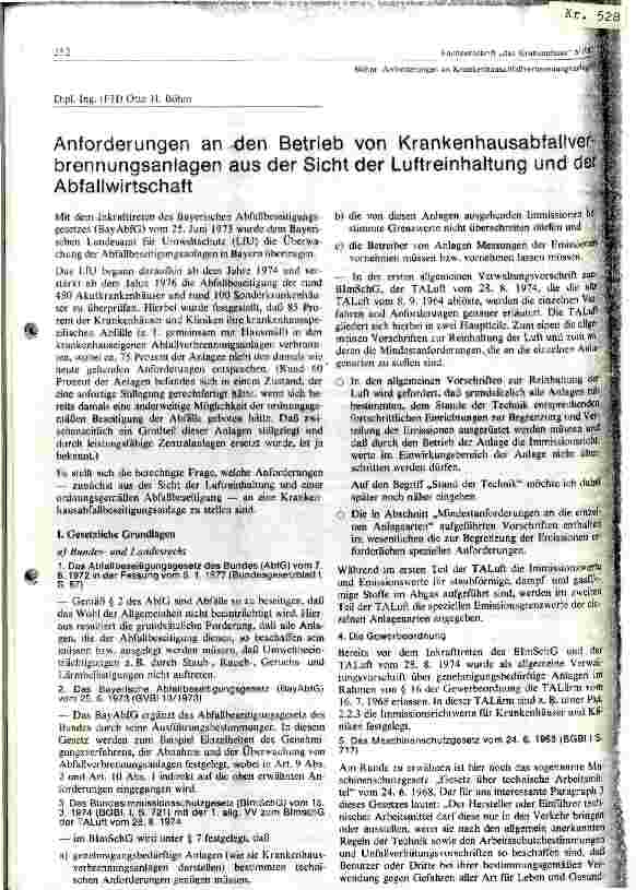 Vorschauseite 1: Anforderungen an den Betrieb von Krankenhausabfallverbrennungsanlagen aus der Sicht der Luftreinhaltung und der Abfallwirtschaft
