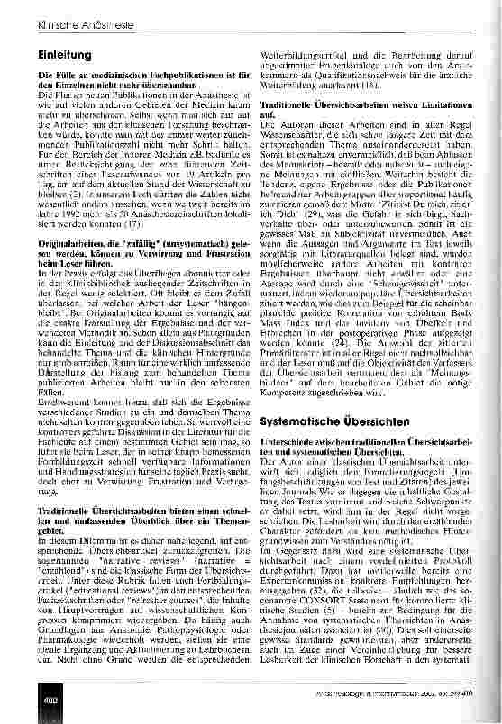 Vorschauseite 2: Systematische Übersichtsarbeiten in der Anästhesie - Erstellung, Bedeutung und Interpretation