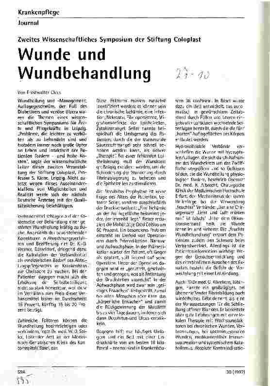 Vorschauseite 1: Wunde und Wundbehandlung Zweites Wissenschaftliches Symposium der Stiftung Coloplast