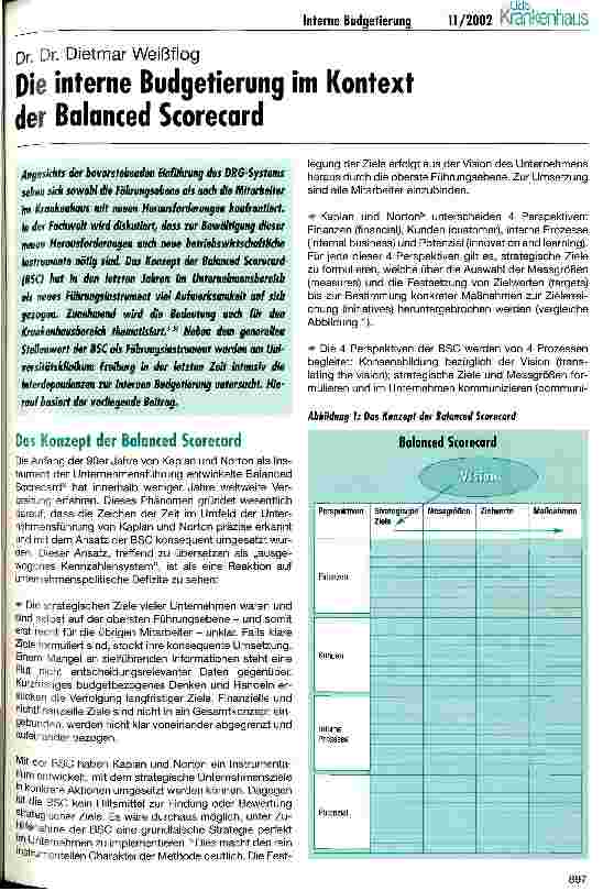 Vorschauseite 1: Die interne Budgetierung im Kontext der Balanced Scorecard