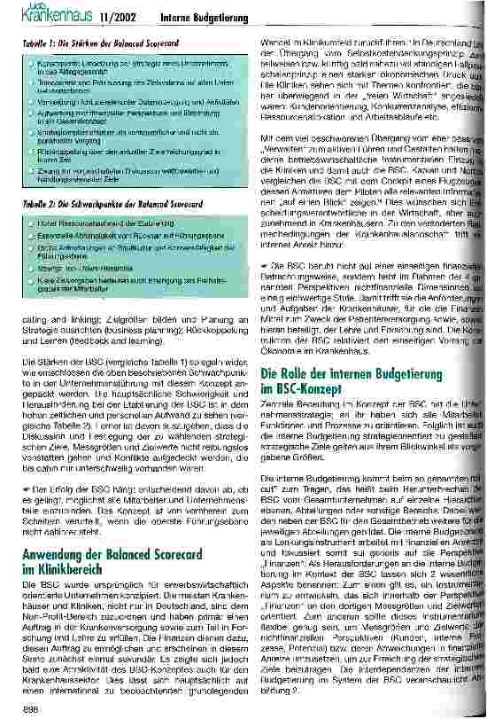 Vorschauseite 2: Die interne Budgetierung im Kontext der Balanced Scorecard