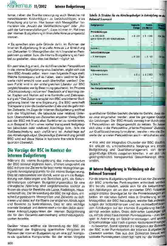 Vorschauseite 4: Die interne Budgetierung im Kontext der Balanced Scorecard