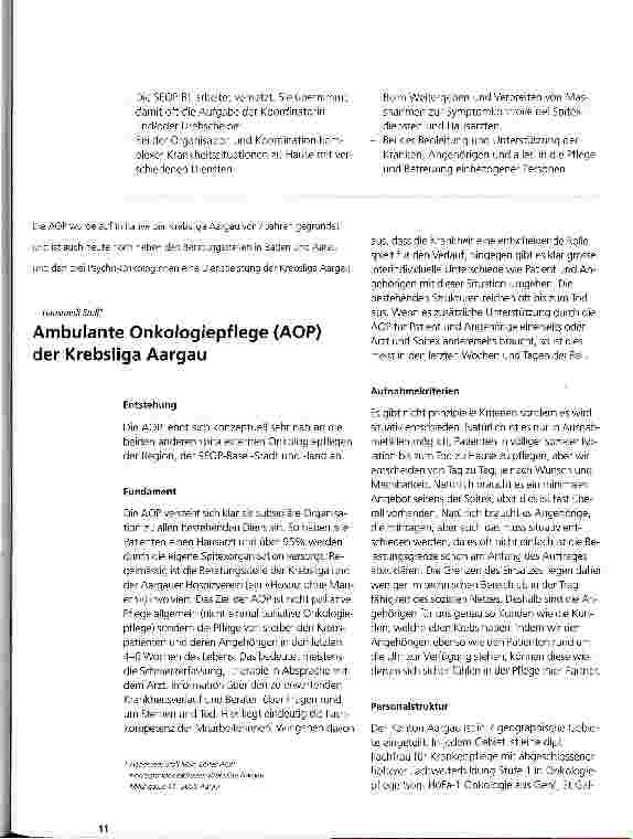 Vorschauseite 1: Ambulante Onkologiepflege (AOP) der Krebsliga Aargau